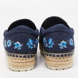 Dior Blue Floral Embroidered Denim Prairie Espadrille Sneakers Size 37