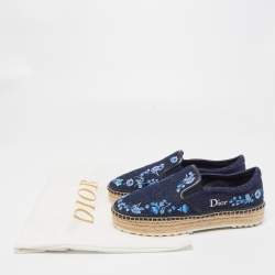 Dior Blue Floral Embroidered Denim Prairie Espadrille Sneakers Size 37