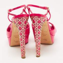 Dior Pink Patent Leather Cannage Heel Platform Sandals Size 38.5