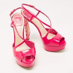 Dior Pink Patent Leather Cannage Heel Platform Sandals Size 38.5
