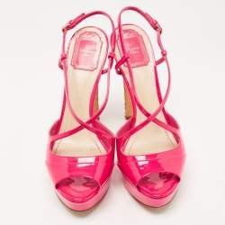 Dior Pink Patent Leather Cannage Heel Platform Sandals Size 38.5