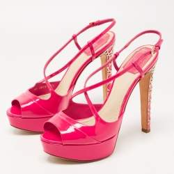 Dior Pink Patent Leather Cannage Heel Platform Sandals Size 38.5