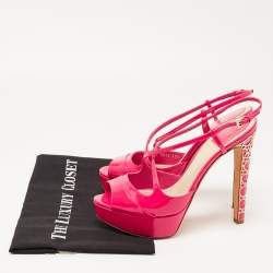 Dior Pink Patent Leather Cannage Heel Platform Sandals Size 38.5
