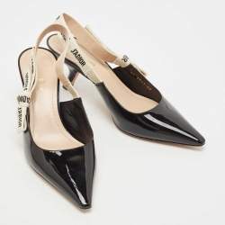 Dior Black Patent Leather Jadior Slingback Pumps Size 40