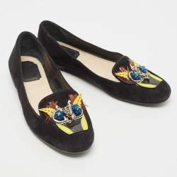 Dior Black Suede Embellished Smoking Slippers Size 37.5
