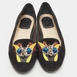 Dior Black Suede Embellished Smoking Slippers Size 37.5
