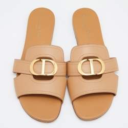 Dior Brown Leather 30 Montaigne Flat Slide Size 40