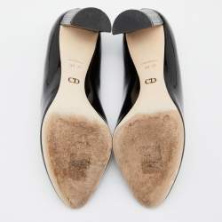 Dior Black Patent Leather Cannage Block Heel Pumps Size 36