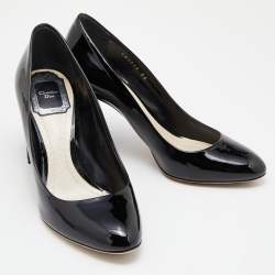 Dior Black Patent Leather Cannage Block Heel Pumps Size 36
