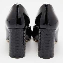 Dior Black Patent Leather Cannage Block Heel Pumps Size 36