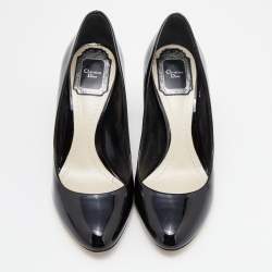 Dior Black Patent Leather Cannage Block Heel Pumps Size 36