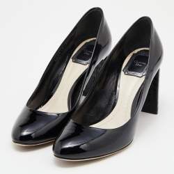 Dior Black Patent Leather Cannage Block Heel Pumps Size 36