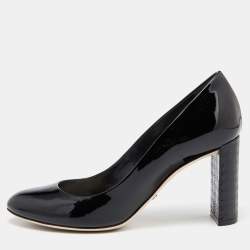 Dior Black Patent Leather Cannage Block Heel Pumps Size 36
