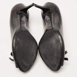 Pre Owned Dior Black Leather Bow Peep Toe Pumps Size 39
