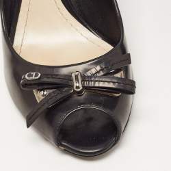 Pre Owned Dior Black Leather Bow Peep Toe Pumps Size 39