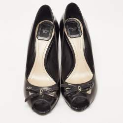 Pre Owned Dior Black Leather Bow Peep Toe Pumps Size 39