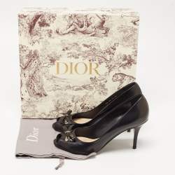 Pre Owned Dior Black Leather Bow Peep Toe Pumps Size 39