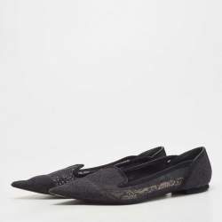 Pre Owned Dior Navy Blue Lace and Suede Pointed Toe Ballet Flats Size 39