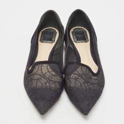 Pre Owned Dior Navy Blue Lace and Suede Pointed Toe Ballet Flats Size 39