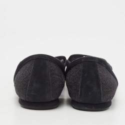 Pre Owned Dior Navy Blue Lace and Suede Pointed Toe Ballet Flats Size 39