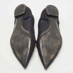 Pre Owned Dior Navy Blue Lace and Suede Pointed Toe Ballet Flats Size 39