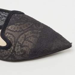 Pre Owned Dior Navy Blue Lace and Suede Pointed Toe Ballet Flats Size 39