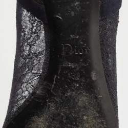 Pre Owned Dior Navy Blue Lace and Suede Pointed Toe Ballet Flats Size 39