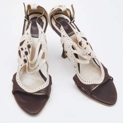 Dior Brown/White Brogue Leather Lasercut  Sandals Size 40