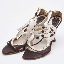 Dior Brown/White Brogue Leather Lasercut  Sandals Size 40