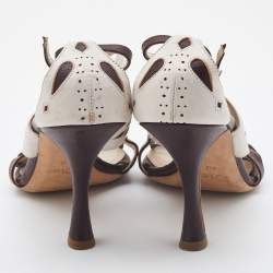 Dior Brown/White Brogue Leather Lasercut  Sandals Size 40