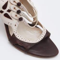 Dior Brown/White Brogue Leather Lasercut  Sandals Size 40