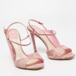 Dior Pink/Grey Lizard Embossed Leather Ankle Strap D'orsay Sandals Size 39.5