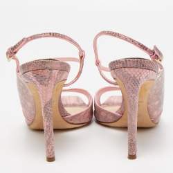 Dior Pink/Grey Lizard Embossed Leather Ankle Strap D'orsay Sandals Size 39.5