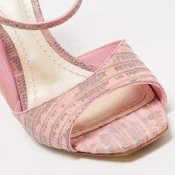 Dior Pink/Grey Lizard Embossed Leather Ankle Strap D'orsay Sandals Size 39.5