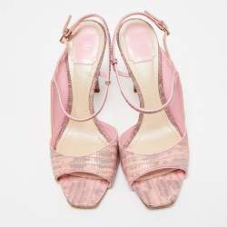 Dior Pink/Grey Lizard Embossed Leather Ankle Strap D'orsay Sandals Size 39.5