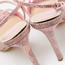 Dior Pink/Grey Lizard Embossed Leather Ankle Strap D'orsay Sandals Size 39.5