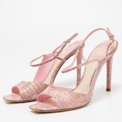 Dior Pink/Grey Lizard Embossed Leather Ankle Strap D'orsay Sandals Size 39.5