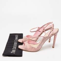 Dior Pink/Grey Lizard Embossed Leather Ankle Strap D'orsay Sandals Size 39.5