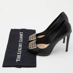 Pre Owned Dior Black Leather Cannage Plaque Peep Toe Platform Pumps Size 38