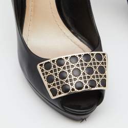 Pre Owned Dior Black Leather Cannage Plaque Peep Toe Platform Pumps Size 38