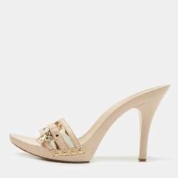 Dior Beige Leather and Canvas Slide Sandals Size 39