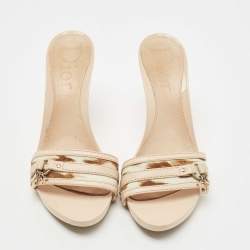 Dior Beige Leather and Canvas Slide Sandals Size 39