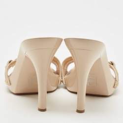 Dior Beige Leather and Canvas Slide Sandals Size 39