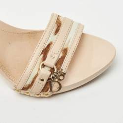 Dior Beige Leather and Canvas Slide Sandals Size 39