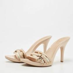 Dior Beige Leather and Canvas Slide Sandals Size 39