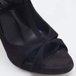 Dior Black Satin Ankle Strap Peep Toe Sandals Size 37.5