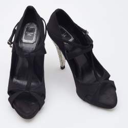 Dior Black Satin Ankle Strap Peep Toe Sandals Size 37.5