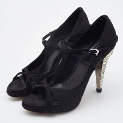 Dior Black Satin Ankle Strap Peep Toe Sandals Size 37.5