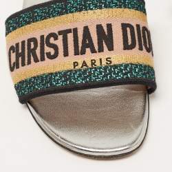 Pre Owned Dior Tricolor Logo Embroidered Canvas Dway Flat Slides Size 39