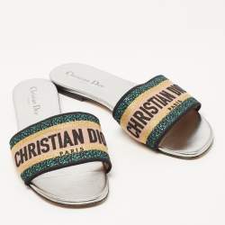 Pre Owned Dior Tricolor Logo Embroidered Canvas Dway Flat Slides Size 39